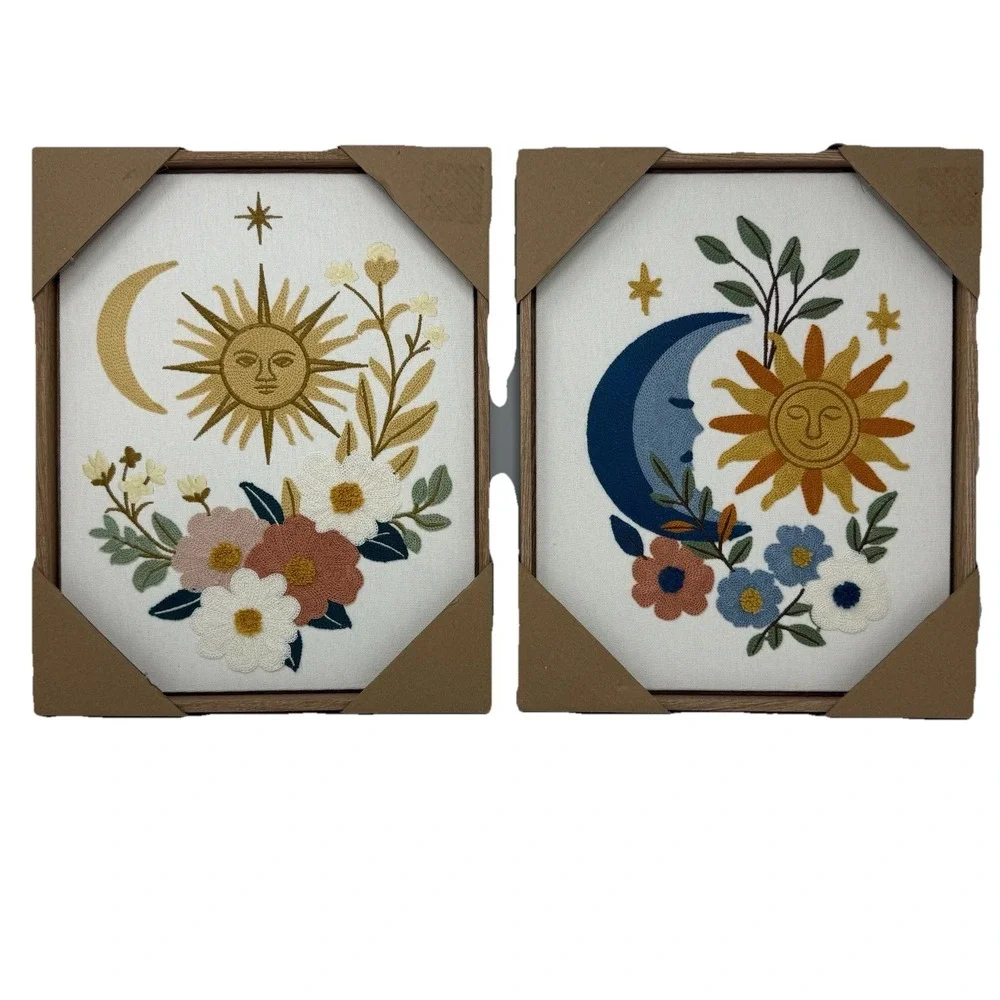 NWT BP Home Woven Sun and Moon Floral Wall Set 12x15